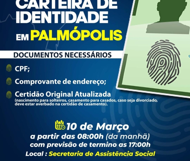 Mutirão para emissão de carteira de identidade  em Palmópolis